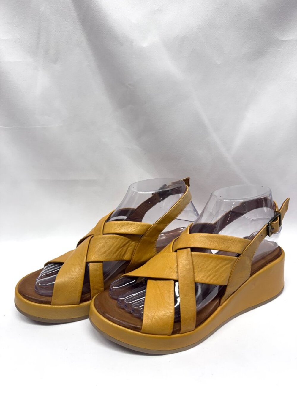 MIZ MOOZ WOMEN'S WEDGE PLATFORM SANDALS ANKLE BUCKLE OCRE 37EU / 7US # T-101 - Picture 2 of 5